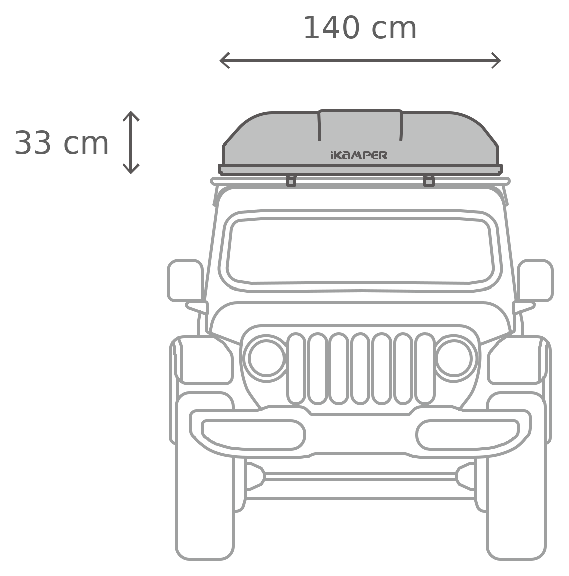 Skycamp 3.0 Mini – Stängt, framifrån (218 x 140 x 33 cm)