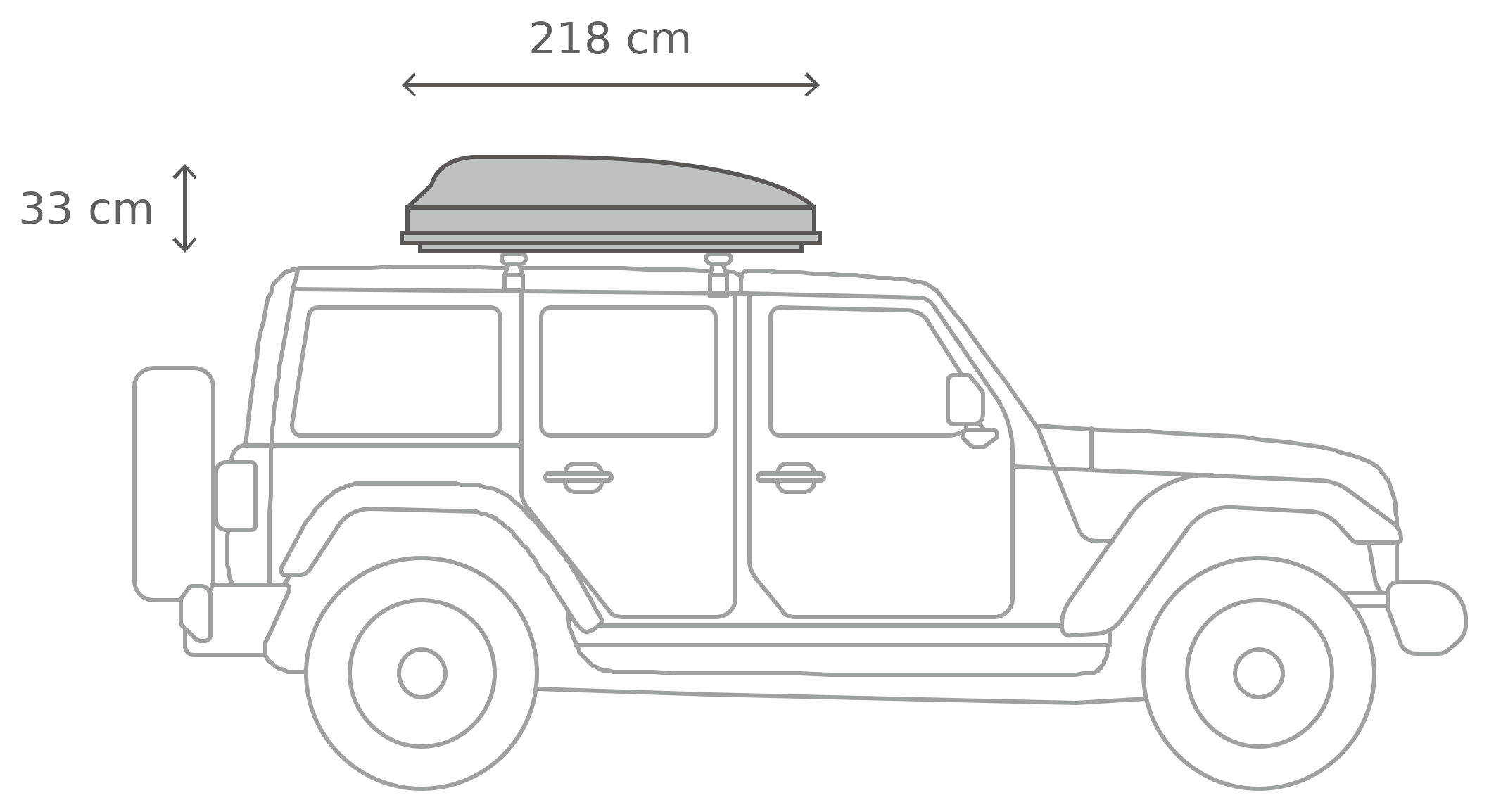 Skycamp 3.0 Mini – Stängt, från sidan (218 x 140 x 33 cm)