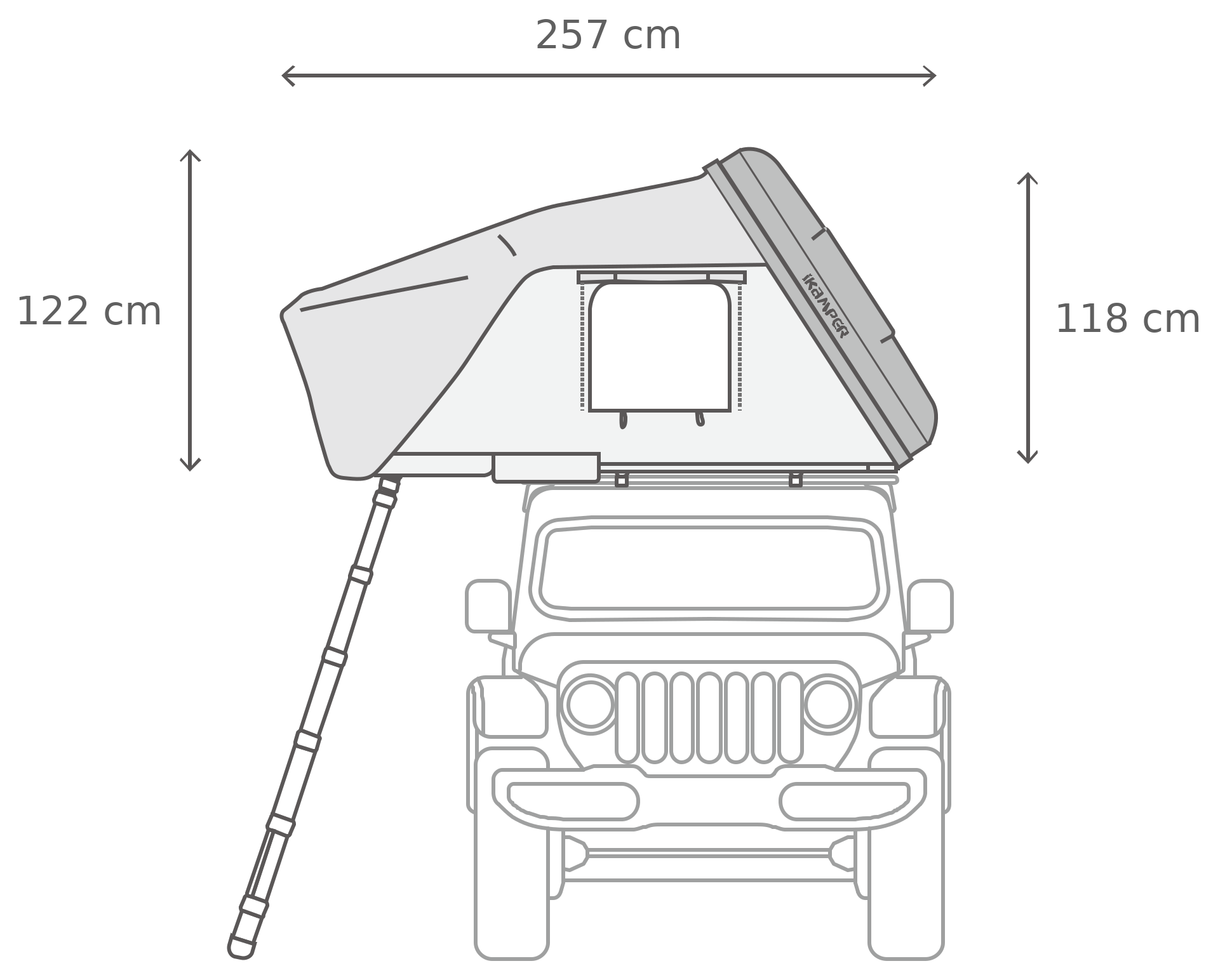 Skycamp 3.0 Mini – Öppet, framifrån (130 x 210 x 122 cm)