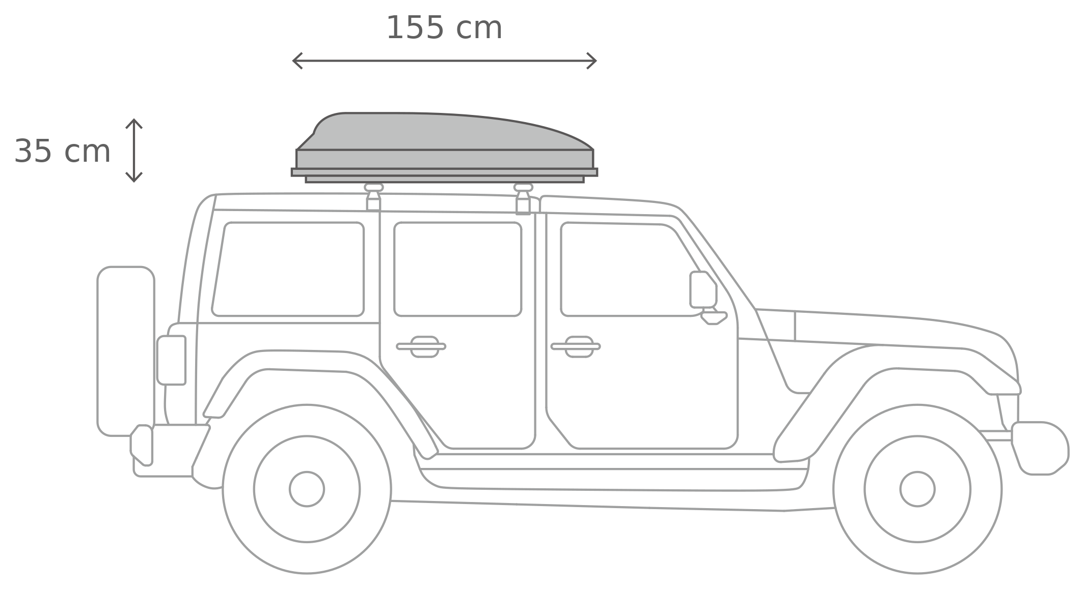Skycamp 4.0 Duo – Stängt, från sidan (155 x 133 x 35 cm)