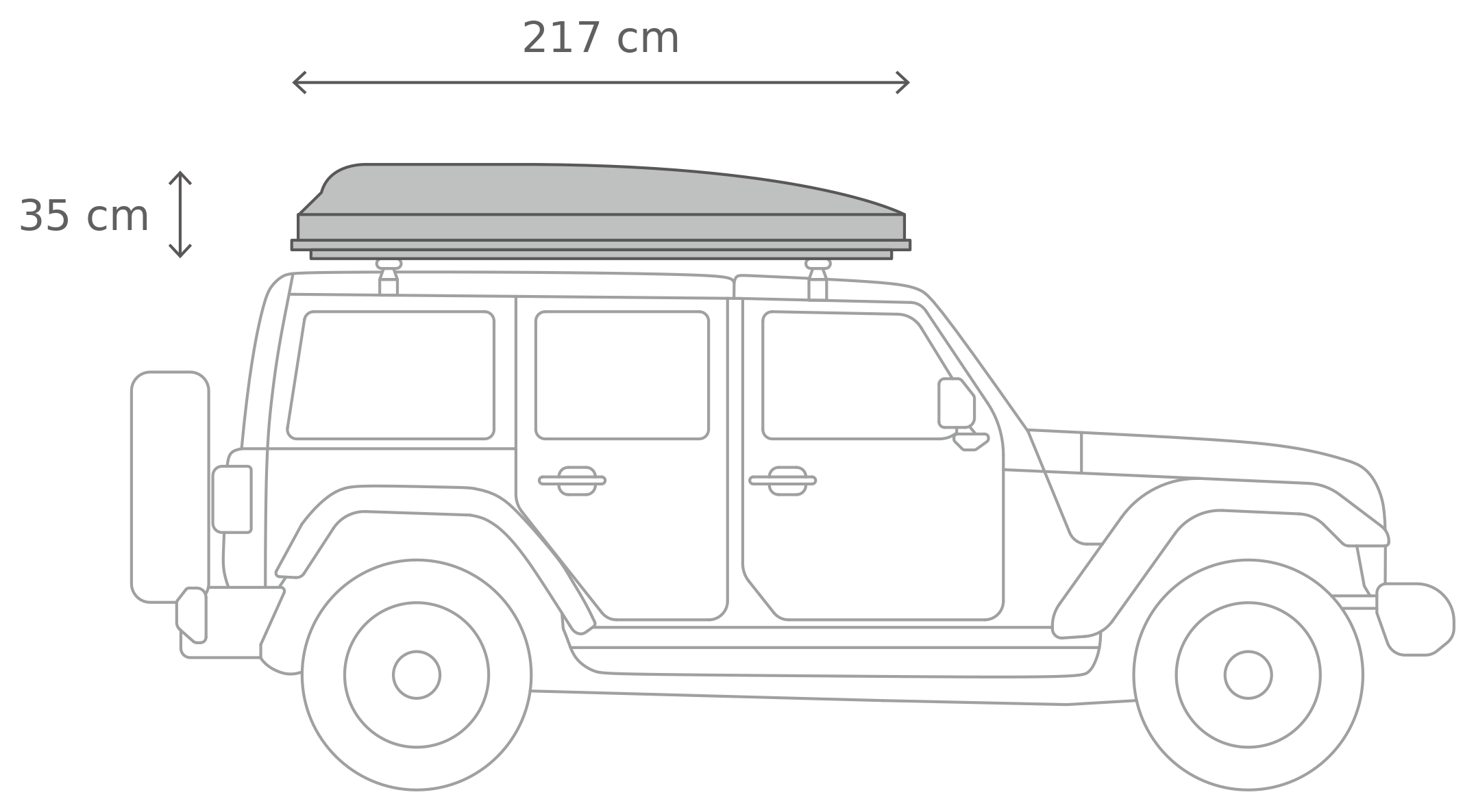 Skycamp 4.0 Quad – Stängt, från sidan (217 x 140 x 35 cm)
