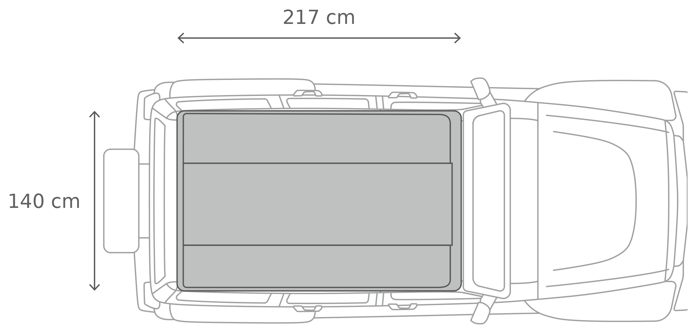 Skycamp 4.0 Quad – Stängt, ovanifrån (217 x 140 x 35 cm)