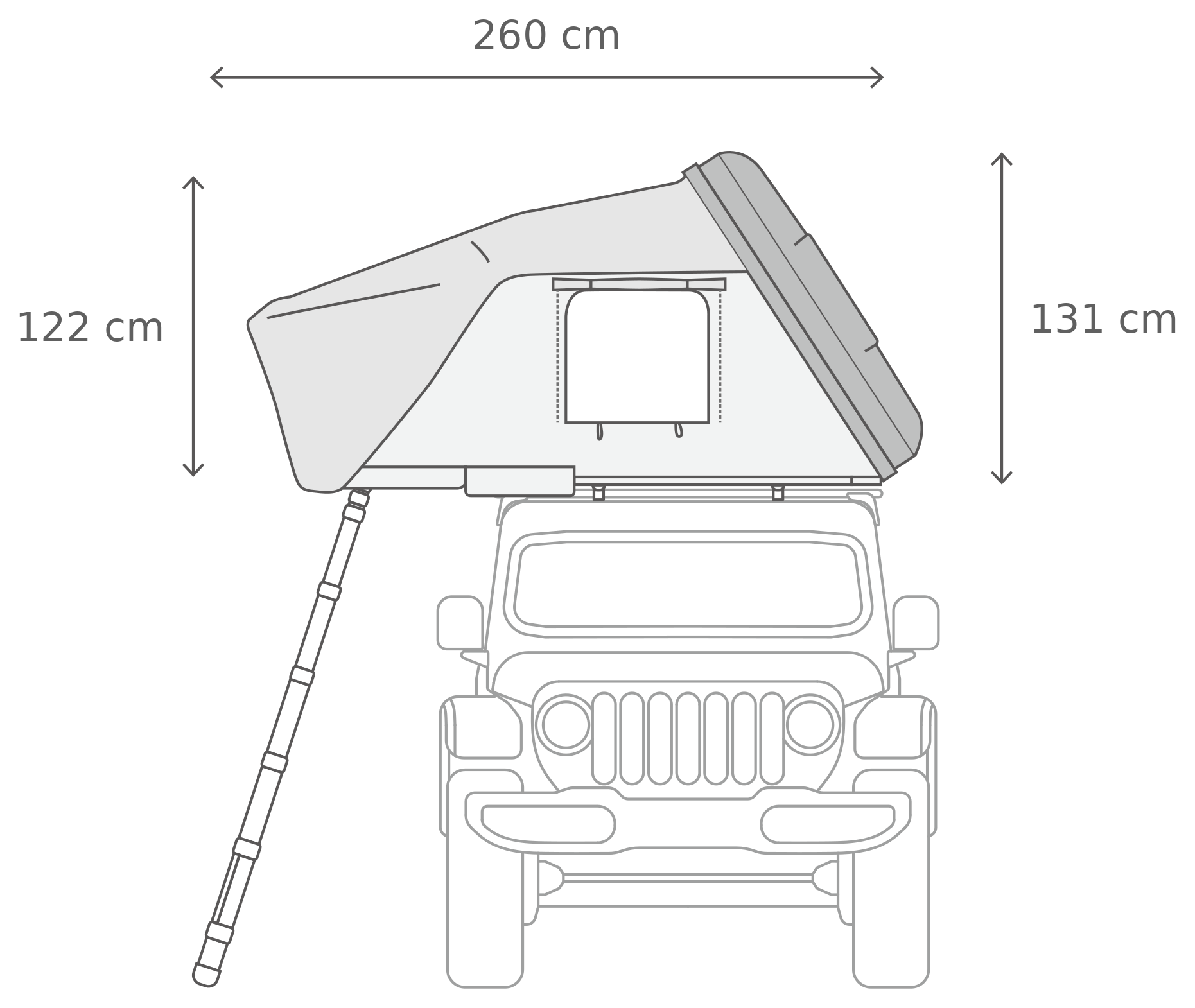 Skycamp 4.0 Quad – Öppet, framifrån (215 x 211 x 131 cm)