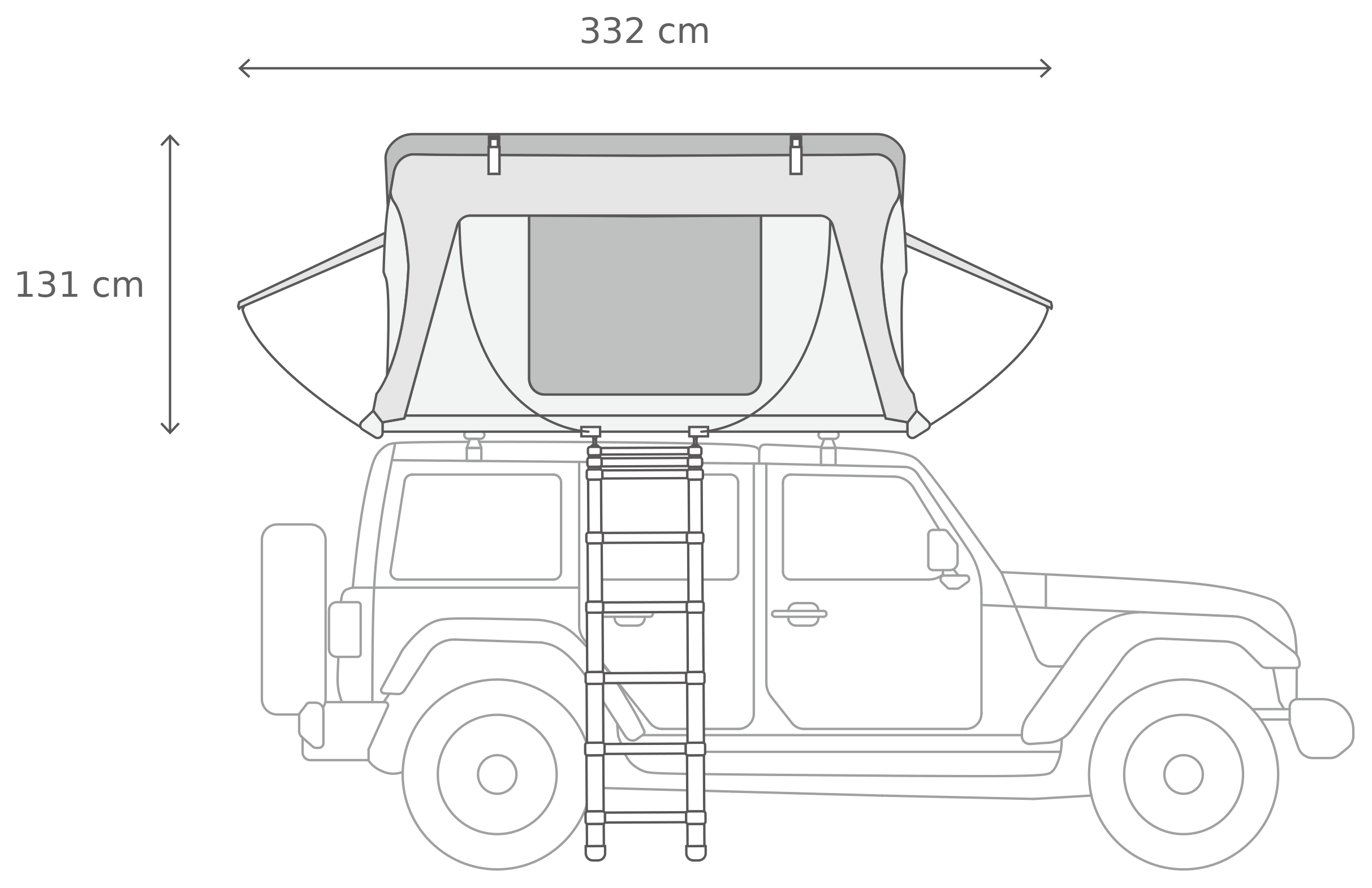 Skycamp 4.0 Quad – Öppet, från sidan (215 x 211 x 131 cm)
